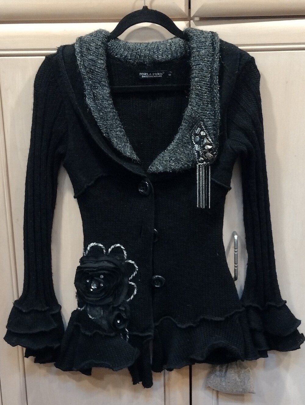 Vtg Whimsigoth Fairy Goth Sweater W/ Bell Sleeves & Embroidery Embellishments